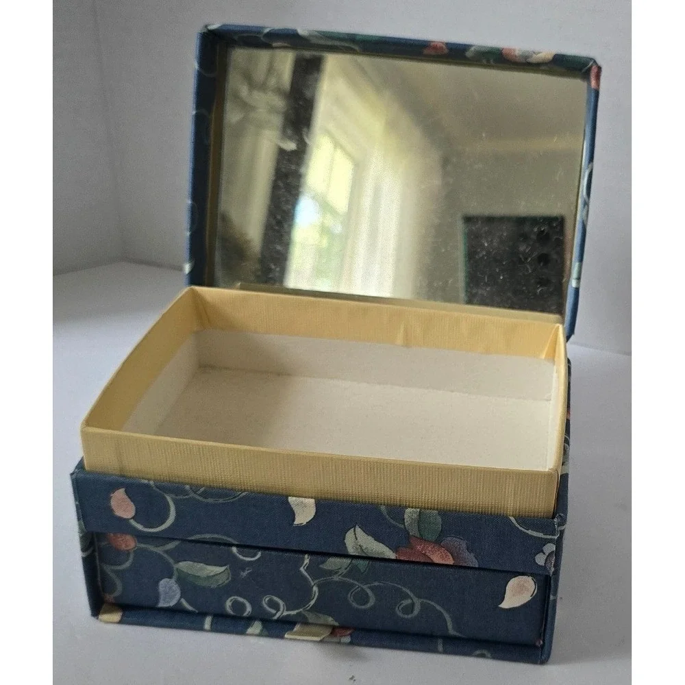 Renner Davis Handcrafted Floral Fabric Jewelry Trinket Box with Mirror & Drawer